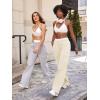 imageYEOREO Sweatpants Womens Cargo Pants Fleece Lined Wide Leg Joggers Baggy Drawstring Nairi Sweat Pants with PocketsApricot