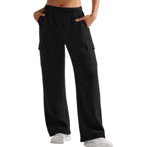 imageYEOREO Sweatpants Womens Cargo Pants Fleece Lined Wide Leg Joggers Baggy Drawstring Nairi Sweat Pants with PocketsBlack