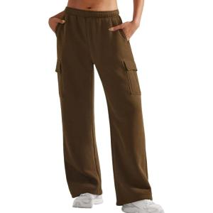 imageYEOREO Sweatpants Womens Cargo Pants Fleece Lined Wide Leg Joggers Baggy Drawstring Nairi Sweat Pants with PocketsCoffee