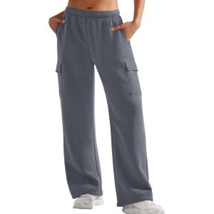 imageYEOREO Sweatpants Womens Cargo Pants Fleece Lined Wide Leg Joggers Baggy Drawstring Nairi Sweat Pants with PocketsDark Gray