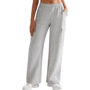 imageYEOREO Sweatpants Womens Cargo Pants Fleece Lined Wide Leg Joggers Baggy Drawstring Nairi Sweat Pants with PocketsSlate Gray