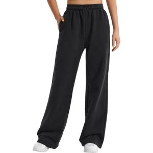 imageYEOREO Womens Wide Leg Sweatpants Drawstring Baggy Sweatpants Penny Fleece Lined Lounge Pants with PocketsBlack