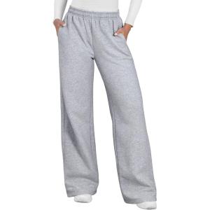 imageYEOREO Womens Wide Leg Sweatpants Drawstring Baggy Sweatpants Penny Fleece Lined Lounge Pants with PocketsLight Grey