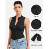 imageYEOREO CoreFlex Workout Sexy Bodysuits for Women Sleeveless Mock Neck Zip Up Cargo Jumpsuit One Piece Thong Bodysuit TopsBlack