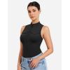 imageYEOREO CoreFlex Workout Sexy Bodysuits for Women Sleeveless Mock Neck Zip Up Cargo Jumpsuit One Piece Thong Bodysuit TopsBlack