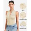 imageYEOREO CoreFlex Workout Sexy Bodysuits for Women Sleeveless Mock Neck Zip Up Cargo Jumpsuit One Piece Thong Bodysuit TopsCream