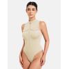 imageYEOREO CoreFlex Workout Sexy Bodysuits for Women Sleeveless Mock Neck Zip Up Cargo Jumpsuit One Piece Thong Bodysuit TopsCream
