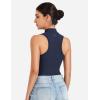 imageYEOREO CoreFlex Workout Sexy Bodysuits for Women Sleeveless Mock Neck Zip Up Cargo Jumpsuit One Piece Thong Bodysuit TopsDark Blue