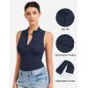 imageYEOREO CoreFlex Workout Sexy Bodysuits for Women Sleeveless Mock Neck Zip Up Cargo Jumpsuit One Piece Thong Bodysuit TopsDark Blue