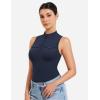 imageYEOREO CoreFlex Workout Sexy Bodysuits for Women Sleeveless Mock Neck Zip Up Cargo Jumpsuit One Piece Thong Bodysuit TopsDark Blue