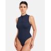 imageYEOREO CoreFlex Workout Sexy Bodysuits for Women Sleeveless Mock Neck Zip Up Cargo Jumpsuit One Piece Thong Bodysuit TopsDark Blue