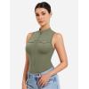 imageYEOREO CoreFlex Workout Sexy Bodysuits for Women Sleeveless Mock Neck Zip Up Cargo Jumpsuit One Piece Thong Bodysuit TopsGreen