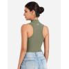 imageYEOREO CoreFlex Workout Sexy Bodysuits for Women Sleeveless Mock Neck Zip Up Cargo Jumpsuit One Piece Thong Bodysuit TopsGreen
