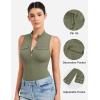 imageYEOREO CoreFlex Workout Sexy Bodysuits for Women Sleeveless Mock Neck Zip Up Cargo Jumpsuit One Piece Thong Bodysuit TopsGreen