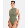 imageYEOREO CoreFlex Workout Sexy Bodysuits for Women Sleeveless Mock Neck Zip Up Cargo Jumpsuit One Piece Thong Bodysuit TopsGreen