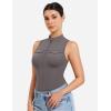 imageYEOREO CoreFlex Workout Sexy Bodysuits for Women Sleeveless Mock Neck Zip Up Cargo Jumpsuit One Piece Thong Bodysuit TopsGrey