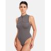 imageYEOREO CoreFlex Workout Sexy Bodysuits for Women Sleeveless Mock Neck Zip Up Cargo Jumpsuit One Piece Thong Bodysuit TopsGrey