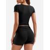 imageYEOREO Lounge Sets for Women 2 Piece Short Sleeve Square Neck Tops Casual Outfits Fold Over Shorts Workout TracksuitBlack