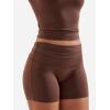 imageYEOREO Lounge Sets for Women 2 Piece Short Sleeve Square Neck Tops Casual Outfits Fold Over Shorts Workout TracksuitBrown