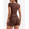 imageYEOREO Lounge Sets for Women 2 Piece Short Sleeve Square Neck Tops Casual Outfits Fold Over Shorts Workout TracksuitBrown