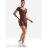 imageYEOREO Lounge Sets for Women 2 Piece Short Sleeve Square Neck Tops Casual Outfits Fold Over Shorts Workout TracksuitBrown