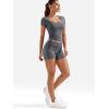 imageYEOREO Lounge Sets for Women 2 Piece Short Sleeve Square Neck Tops Casual Outfits Fold Over Shorts Workout TracksuitDark Grey