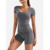 imageYEOREO Lounge Sets for Women 2 Piece Short Sleeve Square Neck Tops Casual Outfits Fold Over Shorts Workout TracksuitDark Grey
