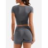 imageYEOREO Lounge Sets for Women 2 Piece Short Sleeve Square Neck Tops Casual Outfits Fold Over Shorts Workout TracksuitDark Grey
