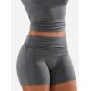 imageYEOREO Lounge Sets for Women 2 Piece Short Sleeve Square Neck Tops Casual Outfits Fold Over Shorts Workout TracksuitDark Grey