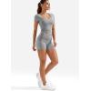 imageYEOREO Lounge Sets for Women 2 Piece Short Sleeve Square Neck Tops Casual Outfits Fold Over Shorts Workout TracksuitLight Gray