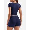 imageYEOREO Lounge Sets for Women 2 Piece Short Sleeve Square Neck Tops Casual Outfits Fold Over Shorts Workout TracksuitNavy