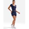 imageYEOREO Lounge Sets for Women 2 Piece Short Sleeve Square Neck Tops Casual Outfits Fold Over Shorts Workout TracksuitNavy