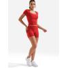 imageYEOREO Lounge Sets for Women 2 Piece Short Sleeve Square Neck Tops Casual Outfits Fold Over Shorts Workout TracksuitRed
