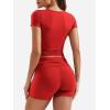 imageYEOREO Lounge Sets for Women 2 Piece Short Sleeve Square Neck Tops Casual Outfits Fold Over Shorts Workout TracksuitRed