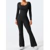 imageYEOREO One Piece Wide Leg Jumpsuits for Women Workout Long Sleeve Backless Flare Jumpsuit Lizvette Scrunch V Back Yoga RomperBlack