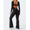 imageYEOREO One Piece Wide Leg Jumpsuits for Women Workout Long Sleeve Backless Flare Jumpsuit Lizvette Scrunch V Back Yoga RomperBlack