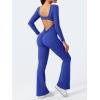 imageYEOREO One Piece Wide Leg Jumpsuits for Women Workout Long Sleeve Backless Flare Jumpsuit Lizvette Scrunch V Back Yoga RomperBlue