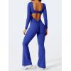imageYEOREO One Piece Wide Leg Jumpsuits for Women Workout Long Sleeve Backless Flare Jumpsuit Lizvette Scrunch V Back Yoga RomperBlue