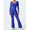 imageYEOREO One Piece Wide Leg Jumpsuits for Women Workout Long Sleeve Backless Flare Jumpsuit Lizvette Scrunch V Back Yoga RomperBlue