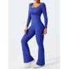 imageYEOREO One Piece Wide Leg Jumpsuits for Women Workout Long Sleeve Backless Flare Jumpsuit Lizvette Scrunch V Back Yoga RomperBlue