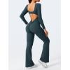 imageYEOREO One Piece Wide Leg Jumpsuits for Women Workout Long Sleeve Backless Flare Jumpsuit Lizvette Scrunch V Back Yoga RomperBlue Green