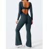 imageYEOREO One Piece Wide Leg Jumpsuits for Women Workout Long Sleeve Backless Flare Jumpsuit Lizvette Scrunch V Back Yoga RomperBlue Green