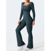 imageYEOREO One Piece Wide Leg Jumpsuits for Women Workout Long Sleeve Backless Flare Jumpsuit Lizvette Scrunch V Back Yoga RomperBlue Green