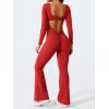 imageYEOREO One Piece Wide Leg Jumpsuits for Women Workout Long Sleeve Backless Flare Jumpsuit Lizvette Scrunch V Back Yoga RomperBright Red