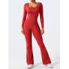 imageYEOREO One Piece Wide Leg Jumpsuits for Women Workout Long Sleeve Backless Flare Jumpsuit Lizvette Scrunch V Back Yoga RomperBright Red