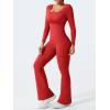 imageYEOREO One Piece Wide Leg Jumpsuits for Women Workout Long Sleeve Backless Flare Jumpsuit Lizvette Scrunch V Back Yoga RomperBright Red