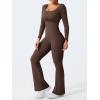 imageYEOREO One Piece Wide Leg Jumpsuits for Women Workout Long Sleeve Backless Flare Jumpsuit Lizvette Scrunch V Back Yoga RomperBrown