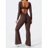 imageYEOREO One Piece Wide Leg Jumpsuits for Women Workout Long Sleeve Backless Flare Jumpsuit Lizvette Scrunch V Back Yoga RomperBrown