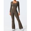 imageYEOREO One Piece Wide Leg Jumpsuits for Women Workout Long Sleeve Backless Flare Jumpsuit Lizvette Scrunch V Back Yoga RomperCoffee