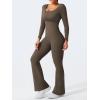 imageYEOREO One Piece Wide Leg Jumpsuits for Women Workout Long Sleeve Backless Flare Jumpsuit Lizvette Scrunch V Back Yoga RomperCoffee